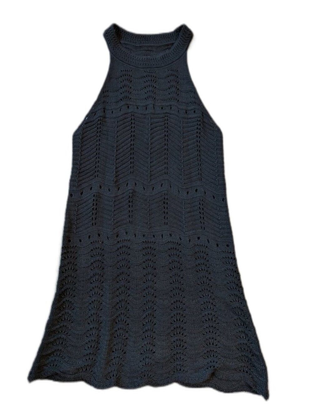 L*Space Crochet Halter Mini Dress Scalloped Hem A-Line Summer - S